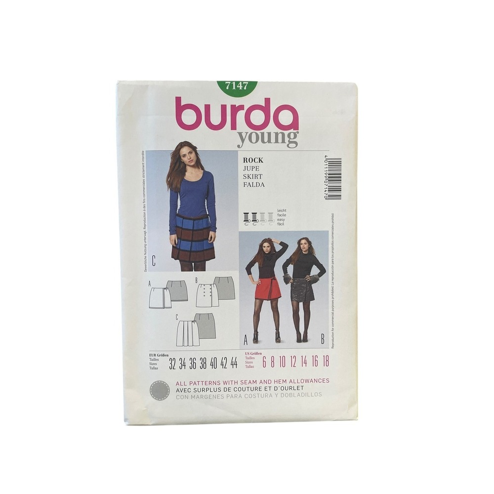 Burda‎ 7147 Skirt Sewing Pattern Sizes 6-18 Semi-Fitted Modern